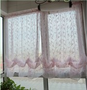 Embroidery Vine Pink Sheer Voile Pull-up Cafe Curtain